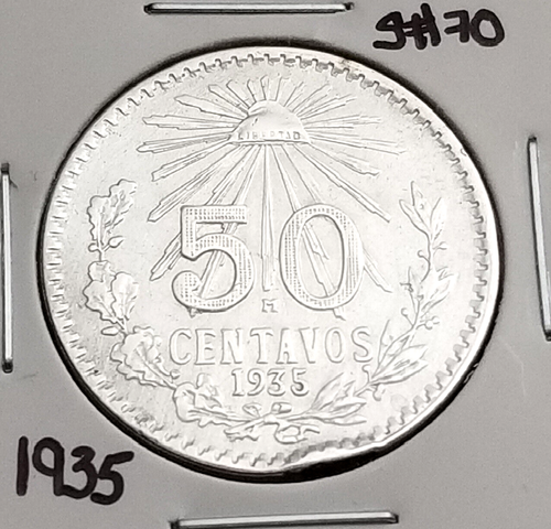 Mexico 50 Cents 1935 .400 Coin Silver, Key-Date, Moneda de Plata .400. Escasa