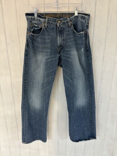 American Eagle Mens 31/30 Relaxed Straight Leg Jeans Medium Wash Blue Denim
