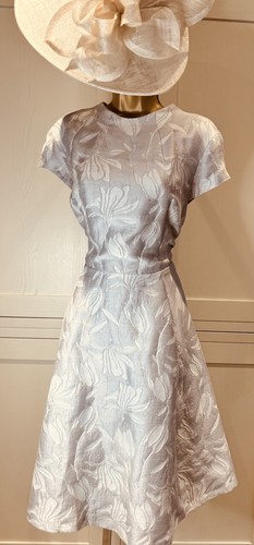 Phase Eight UK 16 Silver/Smoke Fit & Flare Midi Sleeved Jacquard Occasion Dress - Picture 9 of 23