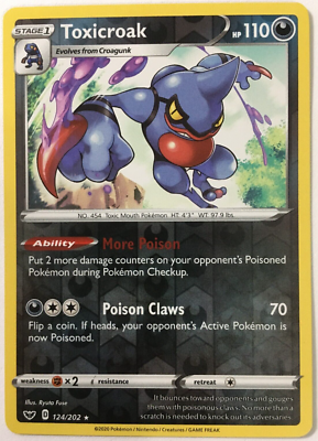 POKEMON TOXICROAK 124/202 SWORD & SHIELD RARE REVERSE HOLO NEAR
