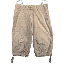 Nike Women's Straight Capri Pants Medium Tan Flat Front Tie Hem Vintage