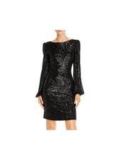 AQUA Womens Black Long Sleeve Jewel Neck Short Sheath Cocktail Dress Size: 2