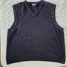 Vintage Lands End Sweater Vest Mens XXL Navy Blue V Neck Knit USA Made 90s