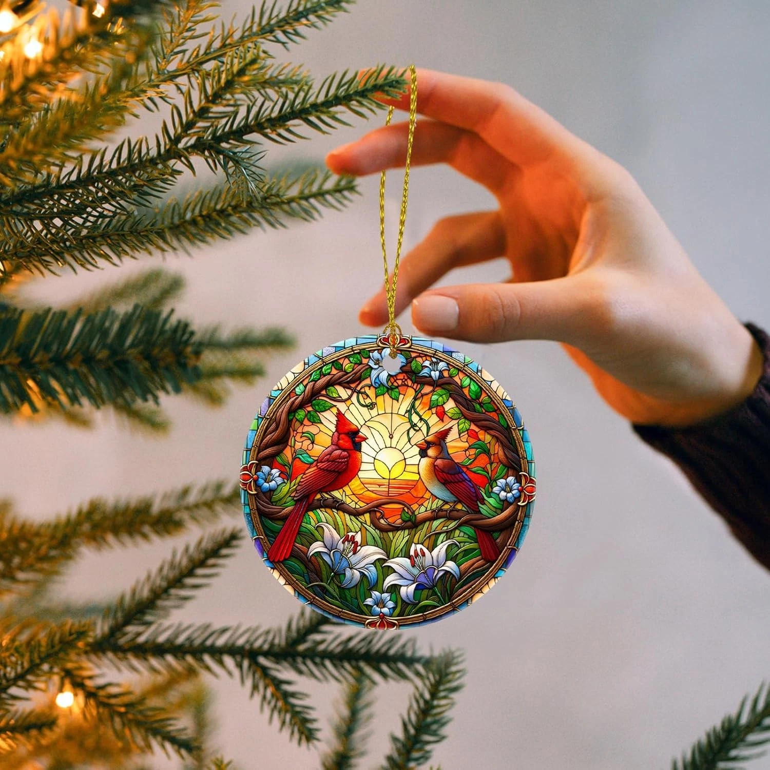 Christmas Tree Decorations Cardinal Ornament, Colored Ceramic Xmas Tree Decor