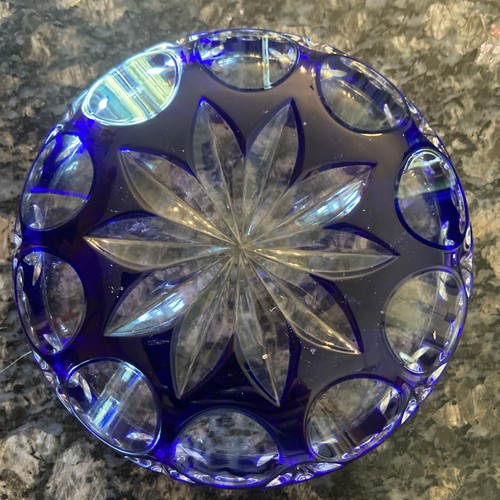 Cobalt Blue Cut To Clear Trinket/Candy Dish 5.5” - Picture 4 of 5
