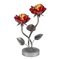 LED Lampe Blume Mit 2 BlüTen H. 33Cm Rot Silber Aus Glas Und Metall Formano
