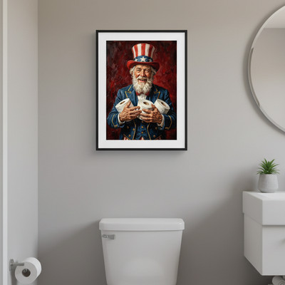 Funny Uncle Sam Bathroom Print, 4th of July Bathroom Decor, Patriotic Toilet Wal