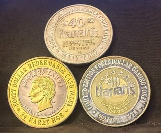 Three $40 Lake Tahoe Casino Silver Strikes 4.5 Oz Of .999 Fine Silver