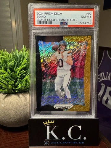 BO NIX 2024 PANINI PRIZM DECA ROOKIE BLACK GOLD SHIMMER FOTL RC /8 PSA 8 Q5159
