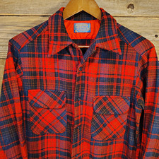Vintage Pendleton Board Shirt Men's M Wool Flannel Plaid Red/Blue/Black loop