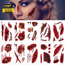 60 PCS 10 Sheets Fake Scars Temporary Tattoos, Horror Realistic Scary Blood Zomb