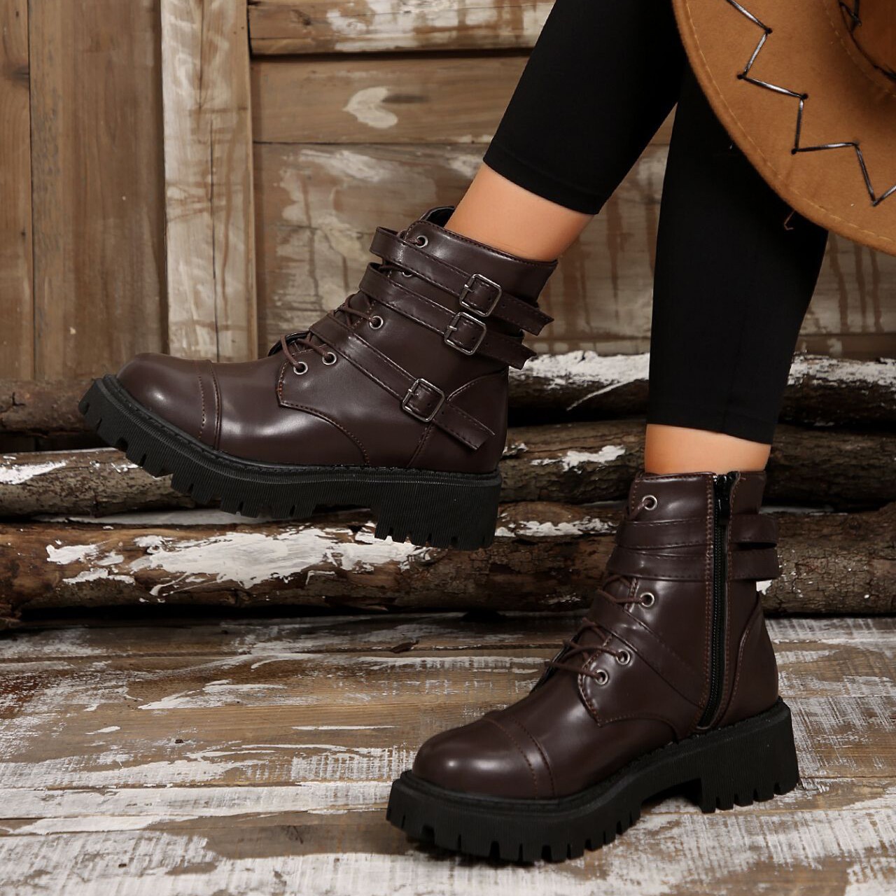 SAOLA Stivali donna moda punta tonda cerniera laterale suola spessa metà polpaccio per autunno e inverno