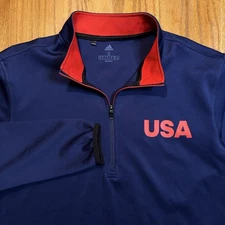 Adidas 1/4 Zip Pullover Mens Small Team USA Blue Red Layer Shirt Mid Weight