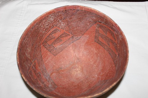 RARE Prehistoric 1050 - 1150 Tusayan Black On Red Abstract Design Pottery Bowl