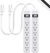 6-Outlet Power Strip, 2 Pack, 1.5 Ft Extension Cord, Heavy Duty Plug, Grounded, 