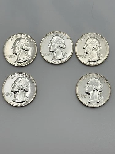 1958 Proof Washington Quarters Silver 90% Gem BU Lot of 5 US Mint #1142