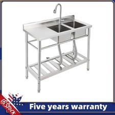 39 18 40InchCommercial Kitchen Sink with Faucet and Storage Shelves Freestanding