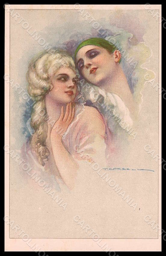 Artista Firmato Corbella Lady Pierrot Art Deco Degami serie 790 pz VK7332