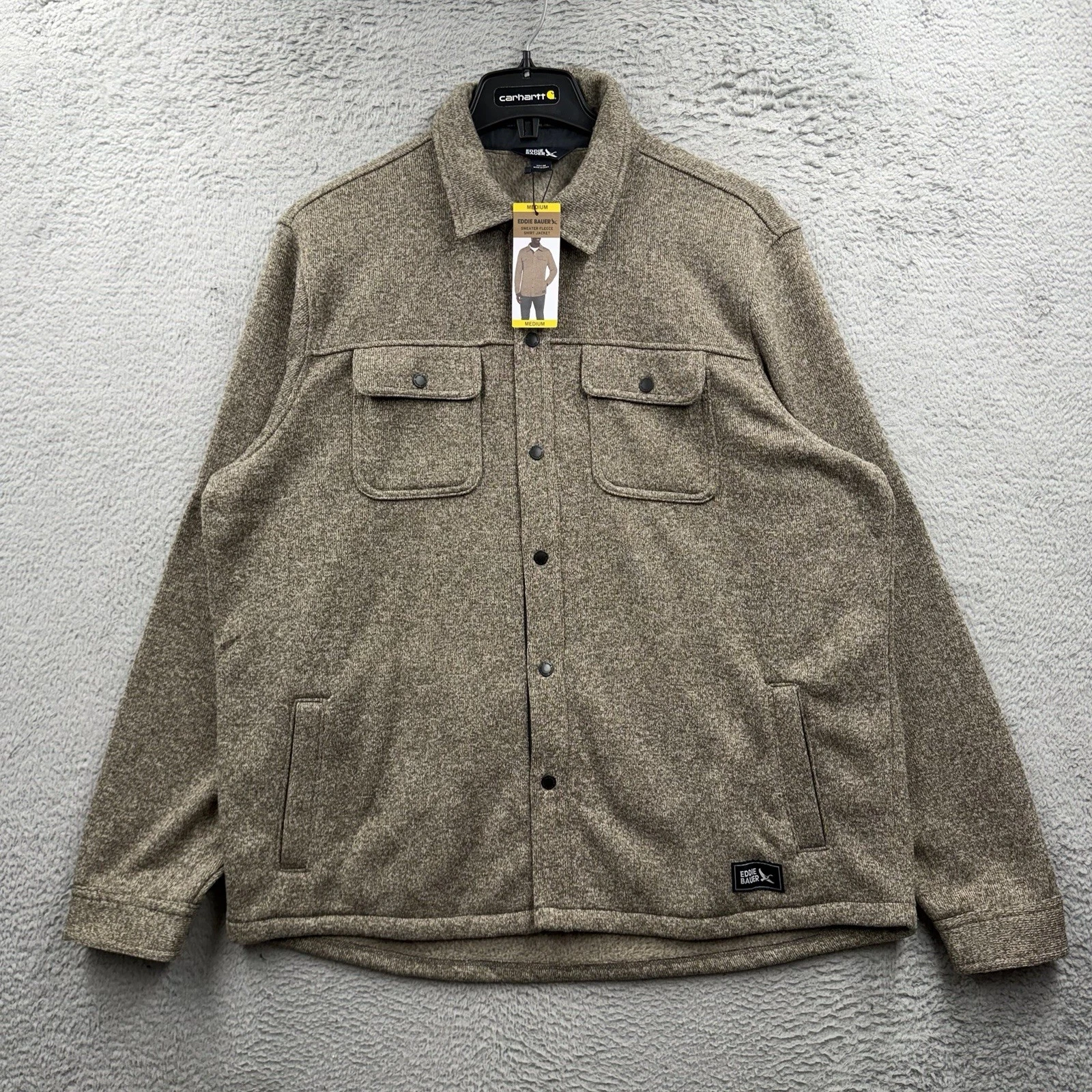 Eddie Bauer Mens Sweater Fleece Shirt Jacket Relaxed Fit Size Medium Gray NEW