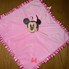 Disney Minnie Mouse Baby Lovey Security Blanket Pink Satin butterfly 15" Bow