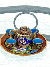 Alte vintage 6,-teilige Miniatur Set Cloisonné Emaille " Die Reiher und Blumen "