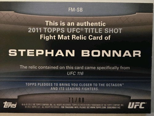 2011 Topps UFC Title Shot Event Used Mat Relic STEPHAN BONNAR R.I.P. /88 UFC 121 - Picture 5 of 6