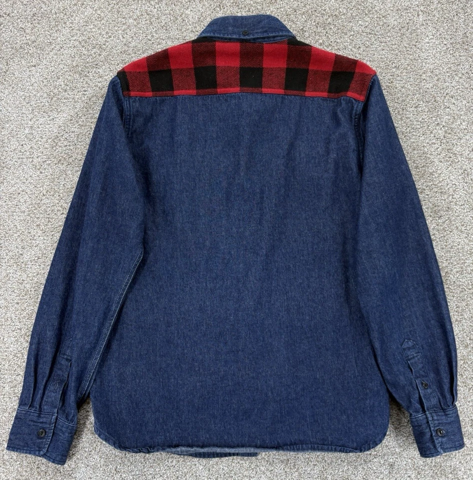 Penfield Denim Shirt Men's M Blue Denim Red Buffalo Plaid Block Flannel Detail - Image 3 of 4