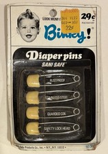 Vtg Baby Diaper Binky Brand Sani Safe Yellow Safety Pins Cloth NOS Made in USA