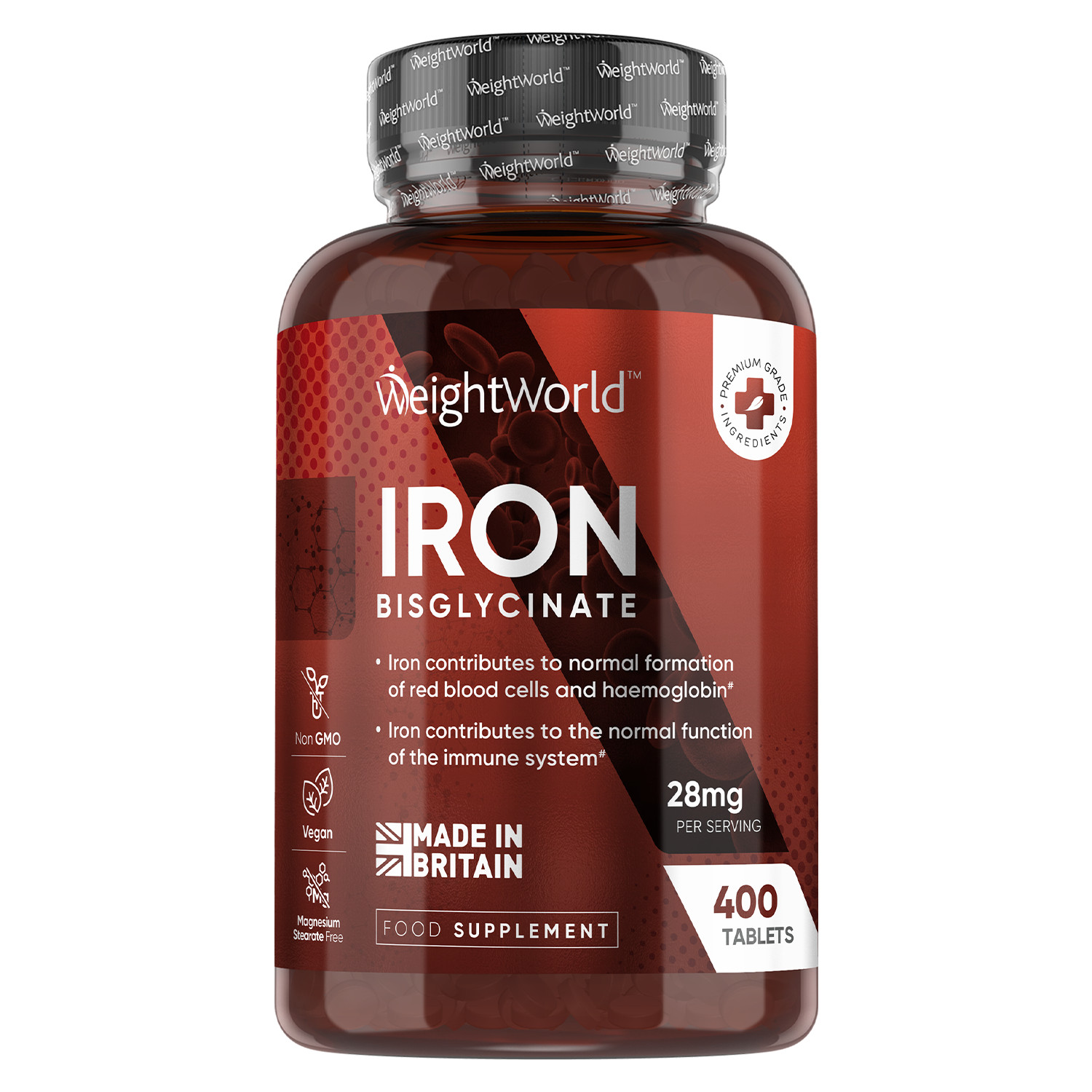WeightWorld 400 Iron Tablets - 28 mg - Vegan energy tablets - Metabolism support