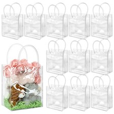 24 Pcs Mini Clear Gift Bags with Handle Small Plastic Gift Wrap Bags for Party