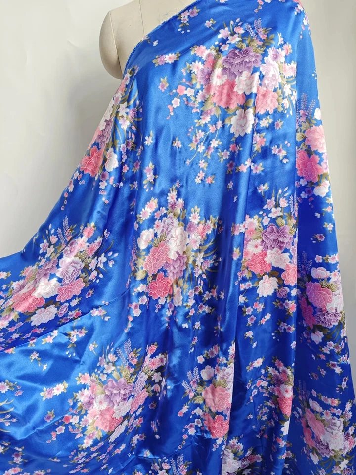 Tecido de cetim vintage 58"" de largura sedoso Charmeuse material para lenços quimono artesanato - Imagem 3 de 4