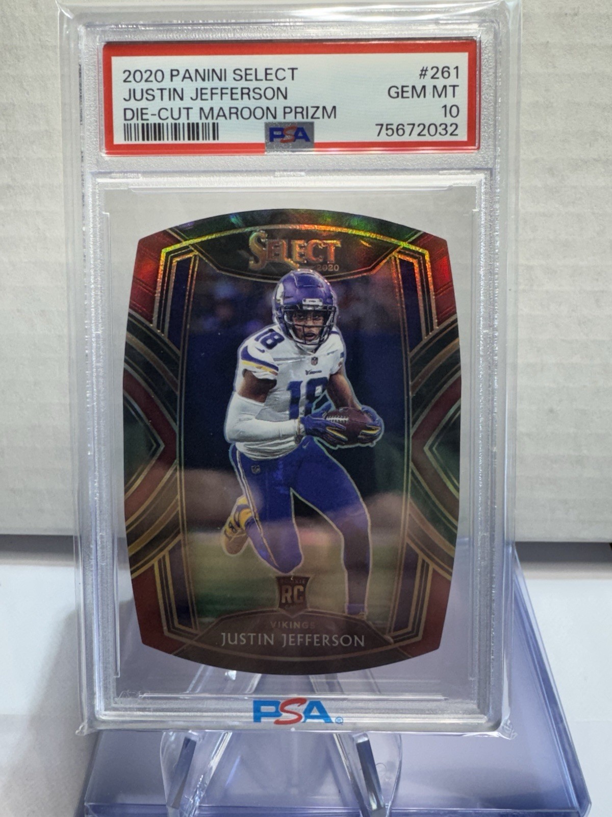 Justin Jefferson Rookie 2020 Panini Select #261 Maroon Prizm Die-Cut RC PSA 10 view 1