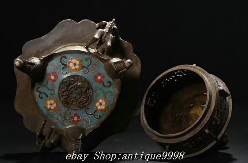 7.8'' Old Dynasty Bronze Cloisonne Enamel Dragon Beast Incense Burner Censer - Bild 9 von 9