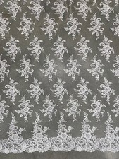 Tess WHITE Polyester Floral Embroidery with Sequins on Mesh Lace Fabric by the