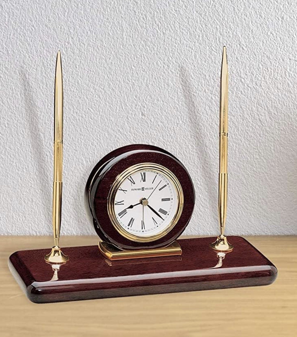 Howard Miller 613588 Devon Rosewood Desk Clock & Dual Pen Set Working Alarm