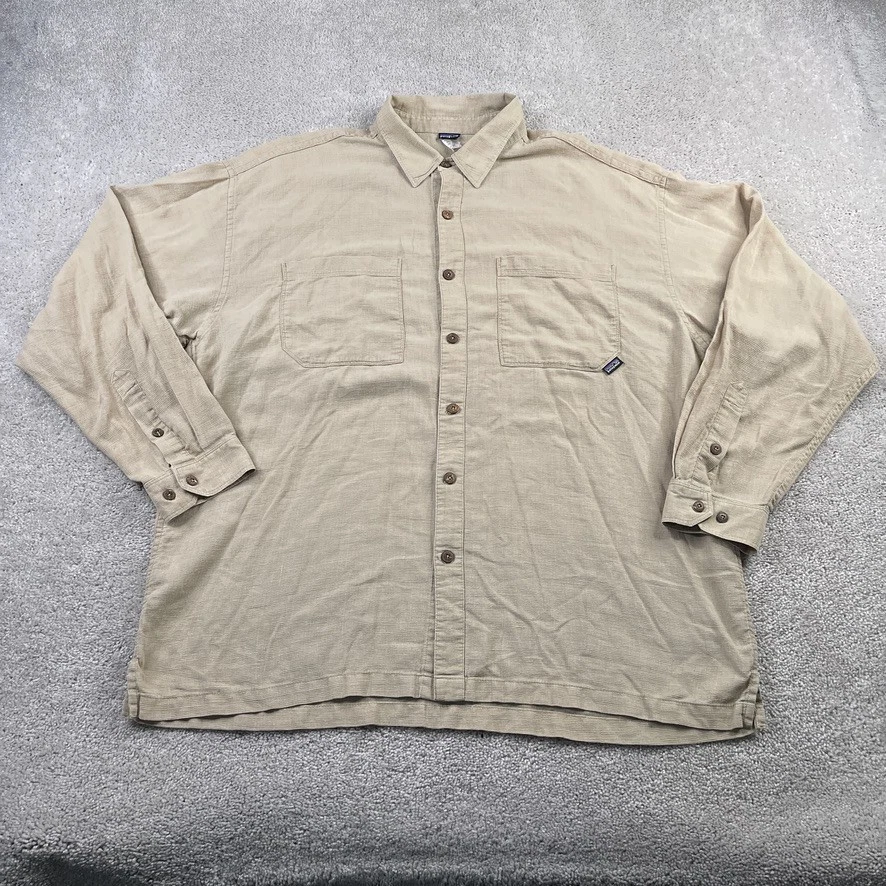 Patagonia 衬衫男式 XL 棕褐色麻混纺长袖纽扣轻便 — 第 2/4 张图片
