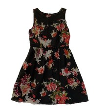 Ann Taylor Loft Chiffon Black Floral Sleeveless Fit & Flare Dress Women's 10