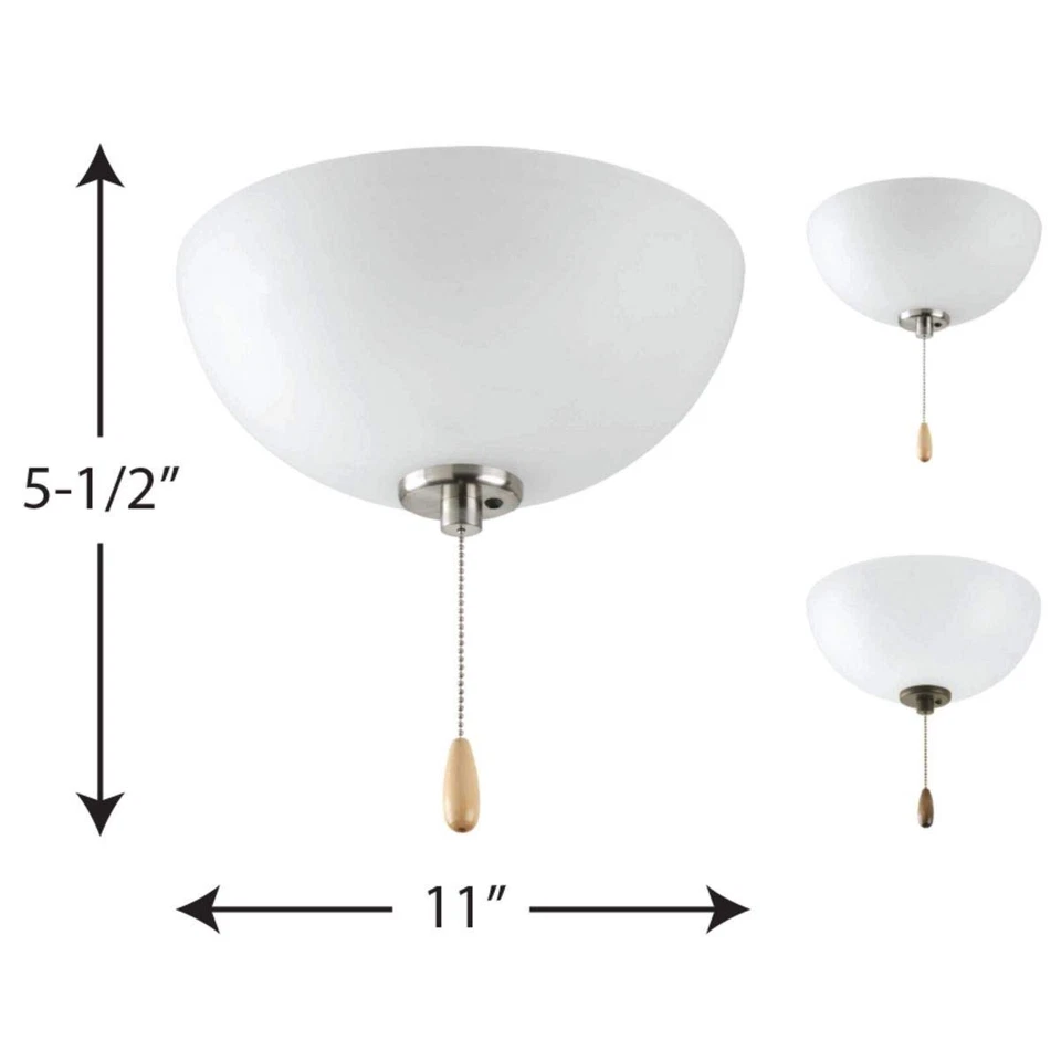 Universal Two Light Bowl Fan Kit Smooth White Glass with Brushed Nickel Finials - Image 3 of 3