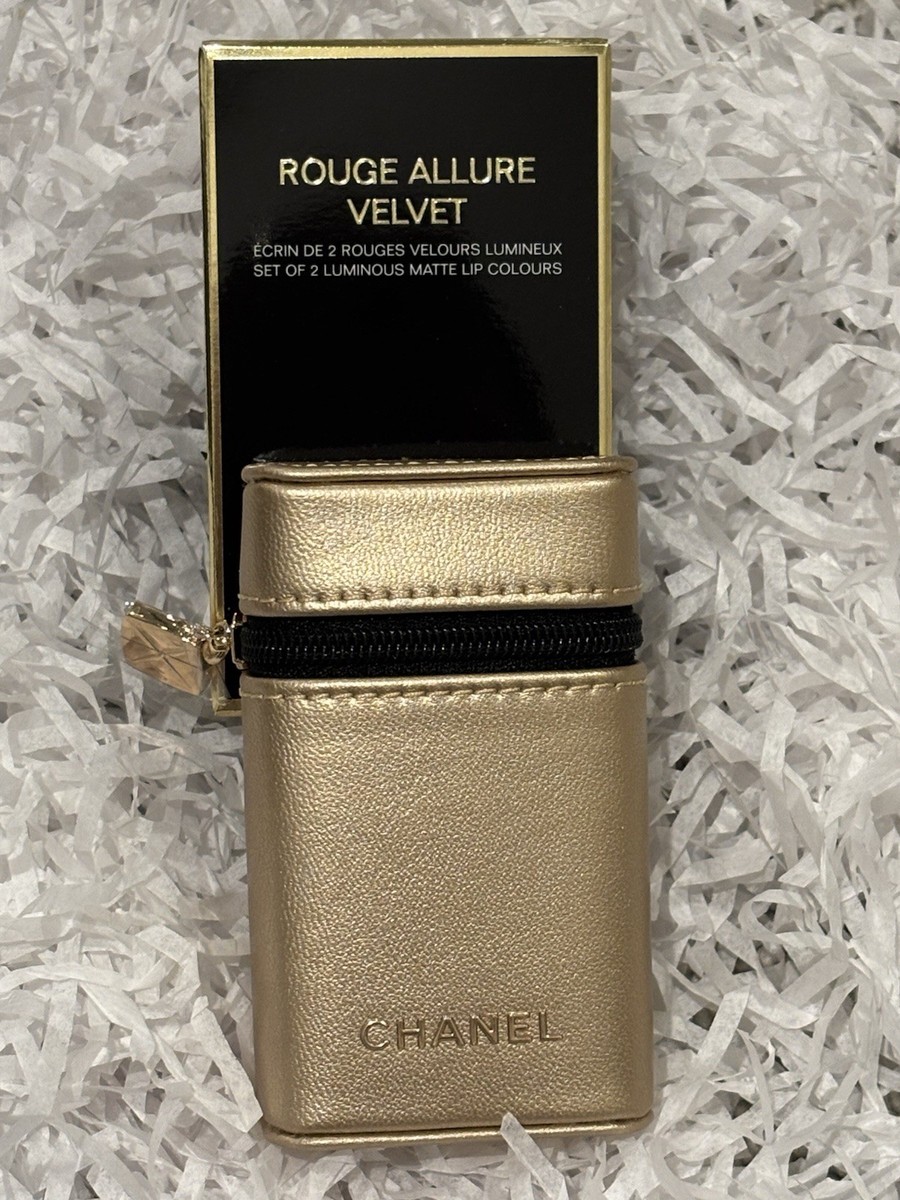 日本未展開♡CHANEL ROUGE ALLURE VELVET限定レザーポーチ CHANEL Rouge Allure Velvet Rendezvous Set 478 479 w/ Gold Pouch