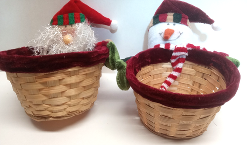 Christmas Candy Storage 5" Basket Decoration Santa Claus Snowman Design - Picture 2 of 6