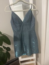 Sherri Hill Blue Glitter Sequin Strappy V-Neck Bodycon Mini Dress Lined Size 6