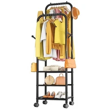 Furologee Rolling Clothing Racks for Hanging Clothes, Double Rods Clothes Rac...