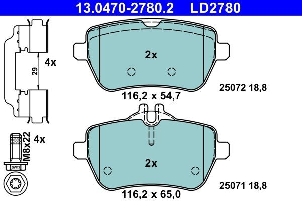 Bremsbelagsatz Scheibenbremse Hinten Ate 130470 27802 FÜR Mercedes BremsbelÄGe-image