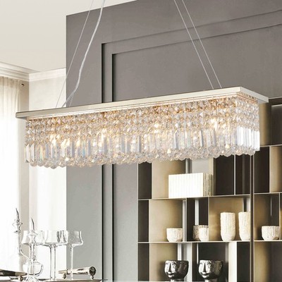 39'' Luxury French Gold Crystal Chandelier Rectangle Ceiling Pendant Lamp Fixture