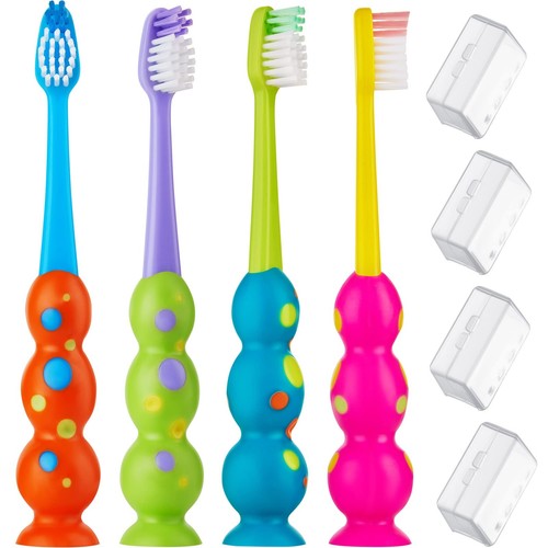 Kids Toothbrush 4 Pack - Soft Bristles with Suction Cup - Toothbrush Kids, Ch...