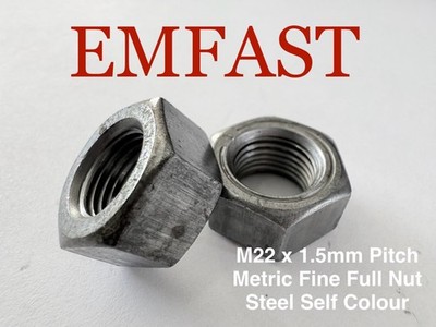 M22 x 1,5 mm Vollmutter Stahl nicht vergoldet metrisch extra feines Gewinde 1,5 Muttern 22 mm