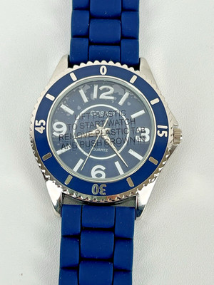 New Gossip Womens Navy Blue Silicone Band Silver Tone New Battery