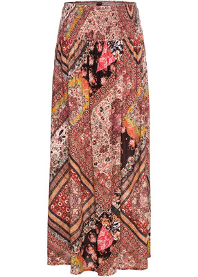 Maxi-Rock mit Schlitz Gr. 36 Beige Bedruckt Damenrock Freizeitrock Skirt Neu*