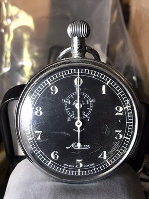 Vintage Minerva Black-Dial 7-Jewels Manual-Wind Stopwatch