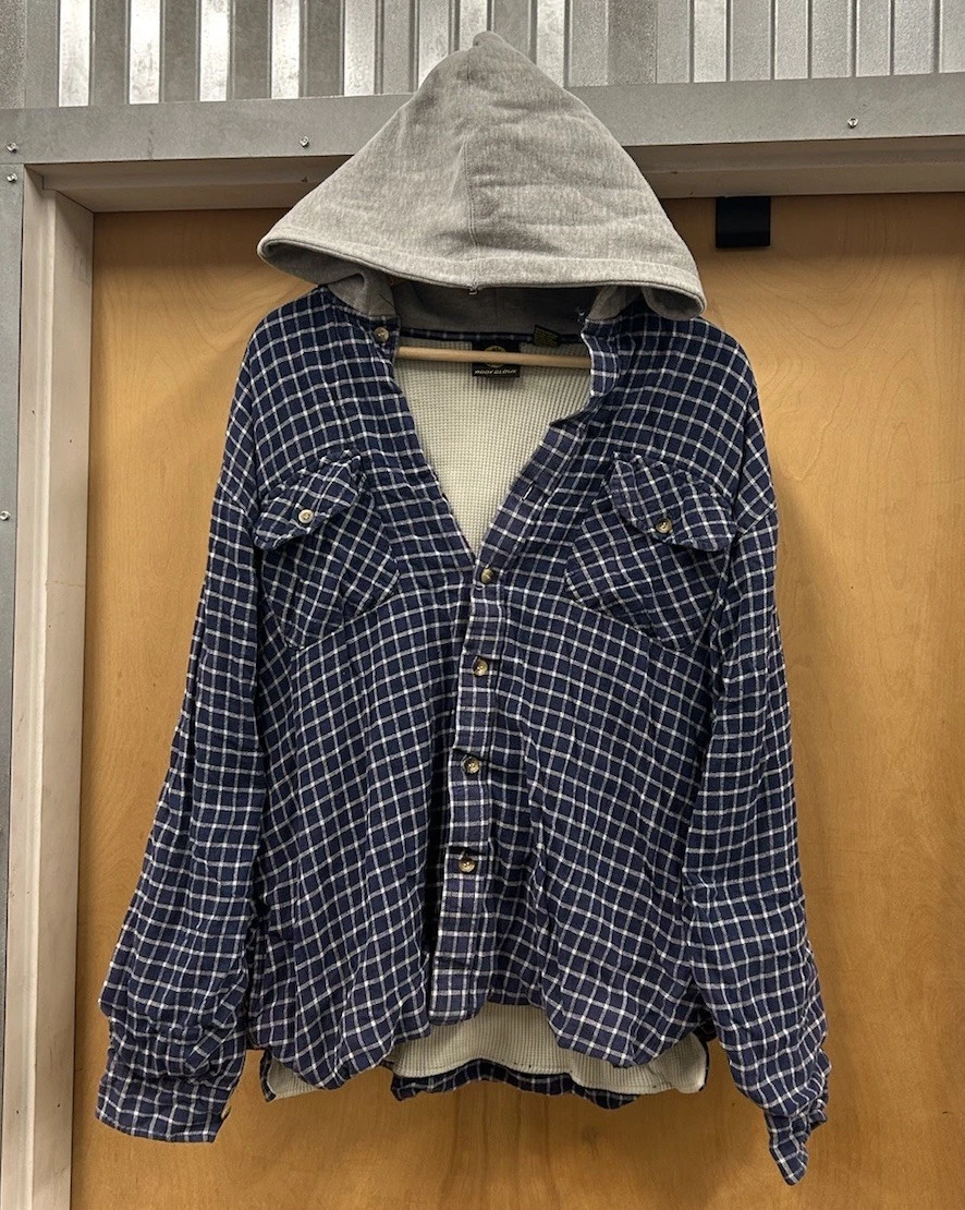 Vintage Body Glove Thermal Lined Plaid Hoodie Size Large Beach Surf Grunge